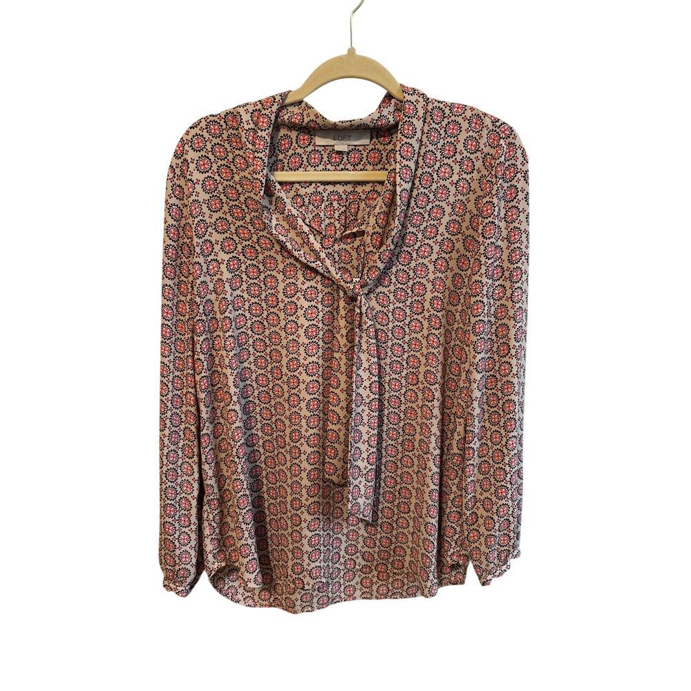 LOFT Tie Front Printed Blouse Small